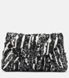 Dries Van Noten Two-tone Pleated Jacquard Clutch With Sequin Detail In Black