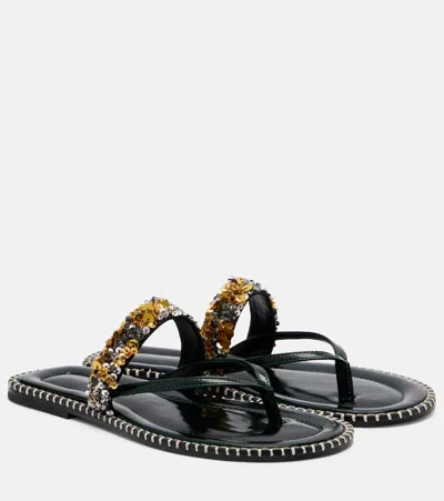 Dries Van Noten Embellished Whipstitched Leather Sandals In Green