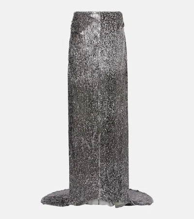 Dries Van Noten Sequined Maxi Skirt In Silver