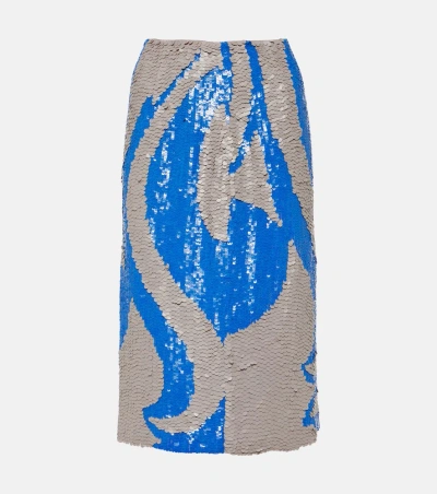 Dries Van Noten Sequined Midi Skirt In Blue