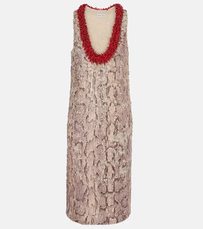 Dries Van Noten Sequined Printed Midi Dress In Purple