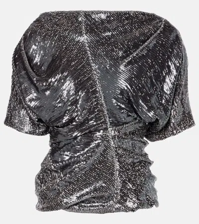 Dries Van Noten Sequined Ruched Top In Silver