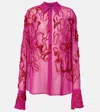 Dries Van Noten Sequined Sheer Chiffon Blouse In Pink