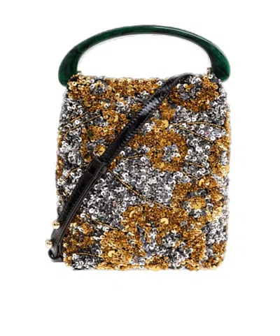 Dries Van Noten Leather-trimmed Embellished Satin-crepe Shoulder Bag In Silver