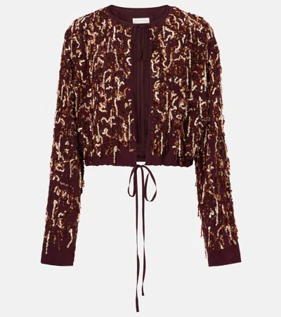Dries Van Noten Sequined Silk Jacket In Burgundy