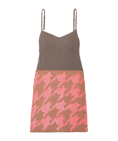 Dries Van Noten Sequin-embellished Houndstooth Crepe De Chine Midi Dress In Red