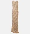 Dries Van Noten Sequined Snake-effect Gown In Brown
