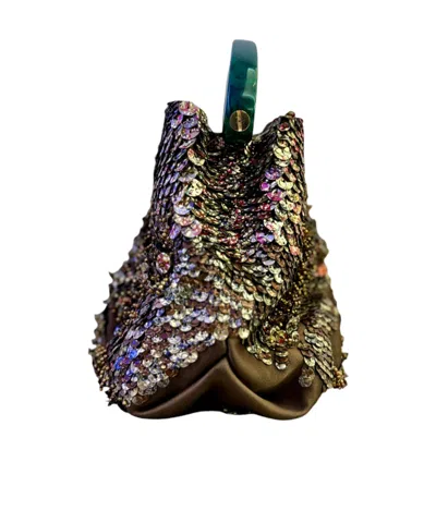 Dries Van Noten Sequined Top Handle Handbag In Brown