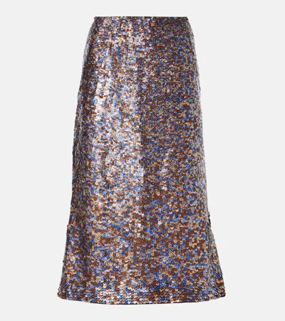 DRIES VAN NOTEN SEQUINED WOOL-BLEND MIDI SKIRT