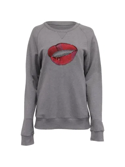 Pre-owned Dries Van Noten Sequin-embellished Lip Sweater In Grey