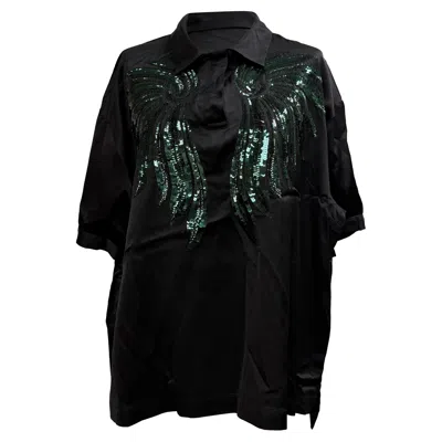 Dries Van Noten Sequin-embellished Short Sleeve Blouse In Black Viscose
