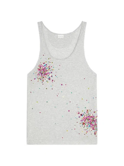 Dries Van Noten Sequin-embellished Tank Top In Gray