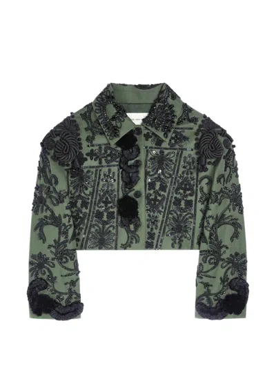 Dries Van Noten Sequin-embroidered Cotton Jacket In Green
