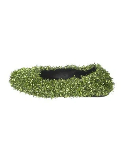 Pre-owned Dries Van Noten Sequins Ballet Flats In Green