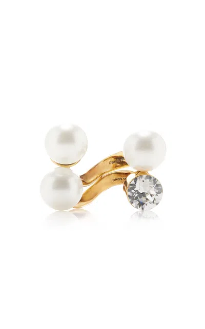 Dries Van Noten Set-of-two Gold-plated Pearl; Crystal Rings