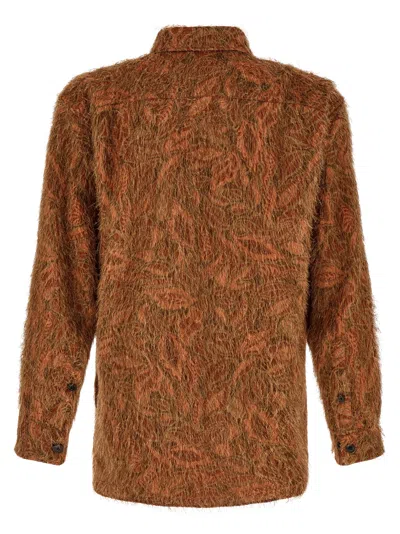 Dries Van Noten Shaggy Jacquard Long-sleeve Shirt Jacket In Brown