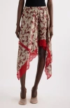 Dries Van Noten Shake Printed Lace-trim Handkerchief Silk Skirt In Burgundy