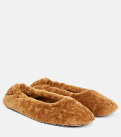 Dries Van Noten Shearling Ballet Flats In Tan