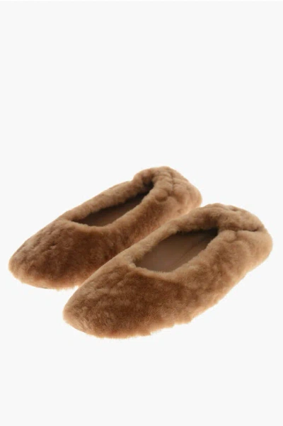 Dries Van Noten Shearling Ballet Flats With Leather Sole In Brown