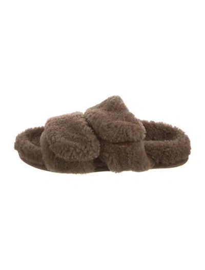 Pre-owned Dries Van Noten Shearling Slides In Brown