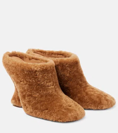 Dries Van Noten Shearling Wedge Mules In Brown