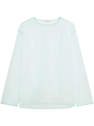Dries Van Noten Sheer Crew Neck Shirt In Blue