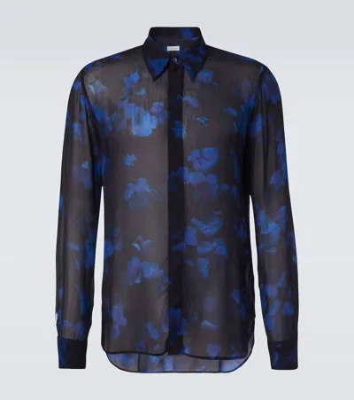 Dries Van Noten Sheer Floral Shirt In Blue