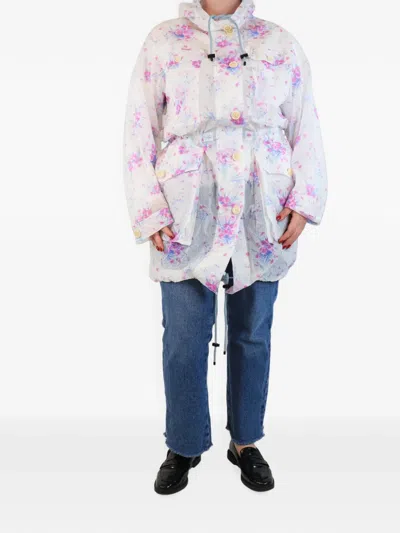 Pre-owned Dries Van Noten Sheer Floral-print Raincoat In White