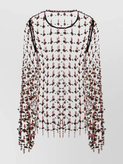 DRIES VAN NOTEN SHEER LONG SLEEVE BEADED TOP