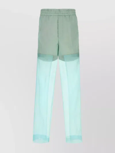 Dries Van Noten Sheer Overlay Elastic Waistband Back Pockets In Blue