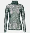 Dries Van Noten Sheer Printed Turtleneck Top In Green