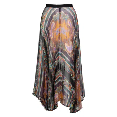 Pre-owned Dries Van Noten Sheer Silk Printed Pleated Skirt, Runway 2008 In Gray