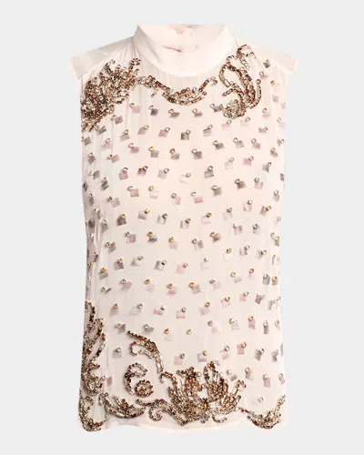 DRIES VAN NOTEN SHEER SLEEVELESS EMBELLISHED TOP