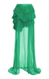 Dries Van Noten Shelby Ruffled Mousseline-silk Mini Skirt In Green