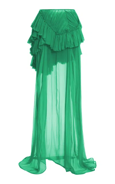 Dries Van Noten Shelby Ruffled Mousseline-silk Mini Skirt In Green