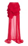 Dries Van Noten Shelby Ruffled Mousseline-silk Mini Skirt In Red