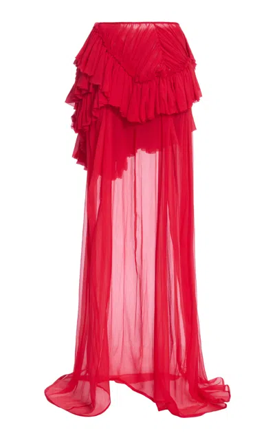 Dries Van Noten Shelby Ruffled Mousseline-silk Mini Skirt In Red