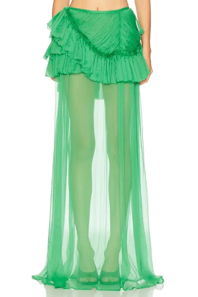 Dries Van Noten Womens Green Shelby Ruffled Silk Maxi Skirt