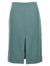 Dries Van Noten Split Back High Waist Knee Length Skirt In Blue