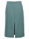 Dries Van Noten Split Back High Waist Knee Length Skirt In Light Blue