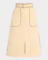 Dries Van Noten Sheraz Belted Cotton-poplin Midi Skirt In Beige