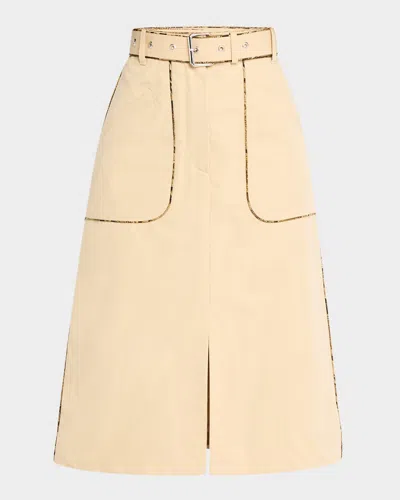 Dries Van Noten Sheraz Belted Knee Skirt In Beige