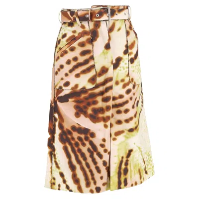 DRIES VAN NOTEN SHERAZ BELTED MIDI SKIRT IN MULTICOLOR COTTON