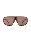 Dries Van Noten Shield Sunglasses In Old Gold  T-shell  & Brown