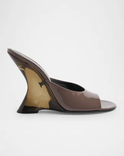 Dries Van Noten Shiny Leather Lucite-wedge Mule Sandals In Brown