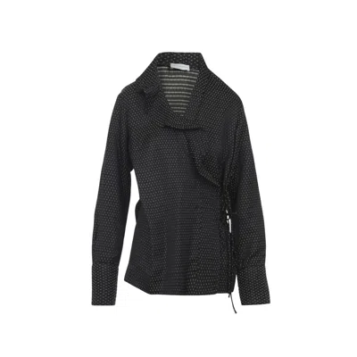 Dries Van Noten Long Sleeve Wrap Shirt With Ruffled Collar In Black