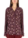 Dries Van Noten Geometric Long Sleeve V Neck Top In Brown