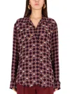 Dries Van Noten Geometric Long Sleeve V Neck Top In Burgundy