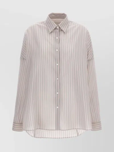Dries Van Noten Shirt Collar Striped Long Sleeves In Gray