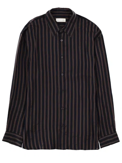 Dries Van Noten Croom Shirt Vertical Stripes Buttoned Cuffs In Black